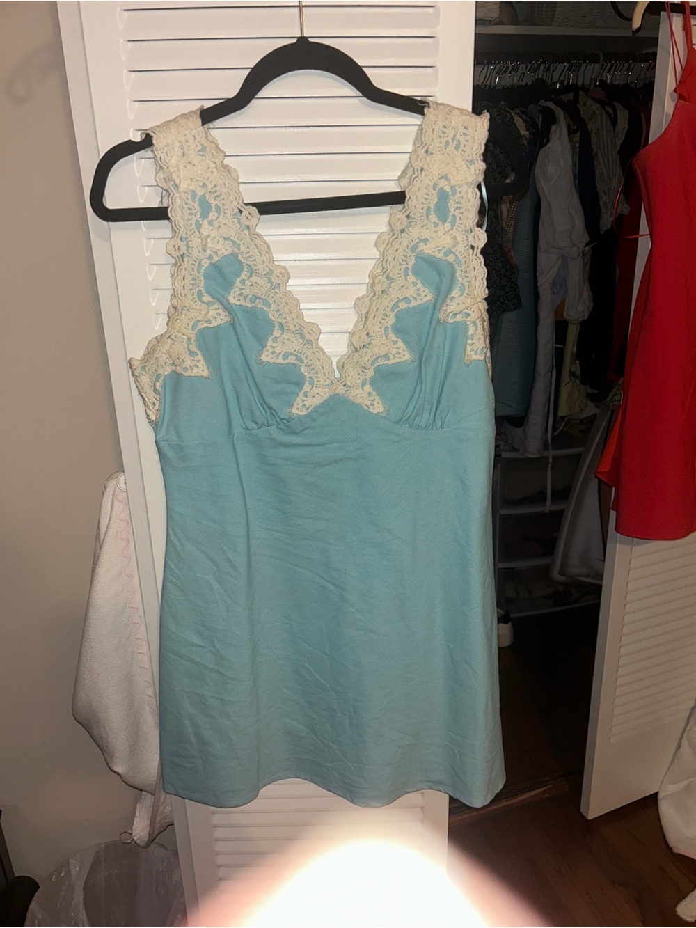 Light Blue Lace-Trim Chemise Nightdress